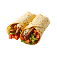 Delicious grilled chicken wrap with fresh vegetables, vibrant colors. png