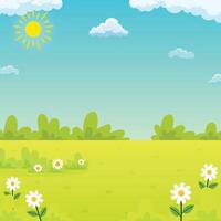 Spring and summer bloom with flowers and grass meadow under sunny skies background illustration design for copy space vector
