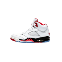 Classic retro basketball sneakers in white, red, and black colorway png