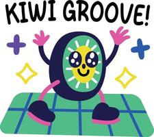 A cartoon style sticker of dancing kiwi vector
