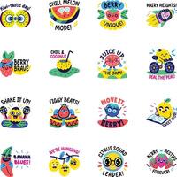 Set of Funny Fruit Typographic Stickers vector