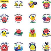 Collection of Funny Fruit Characters Stickers vector