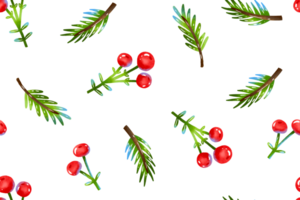 Spruce fir evergreen branches and red berries winter mood seamless pattern. Christmas endless background. Happy holidays design print wrap png