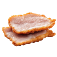 Crispy pork cutlet slices, perfect for breading and frying, showcasing golden brown crust and tender meat. Ideal for delicious meals and snacks png