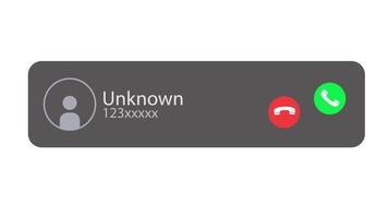 Incoming unknown call notification. spam communication via cellphone with red and green buttons to pick up calls. video