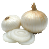 Fresh whole onion with golden skin and sliced half, showcasing its layers and texture, perfect for culinary use png