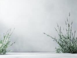 A minimalist scene featuring delicate plants against a soft, neutral background. photo