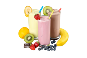 Three different types of smoothies are shown png