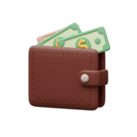 Brown Leather Wallet with Cash. 3D Render of a Realistic Wallet Filled with Money png