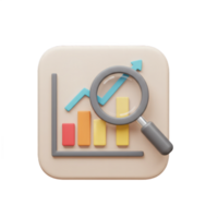 Analyzing Growth Trends with Magnifying Glass. 3D Render of Upward Trending Bar Graph png