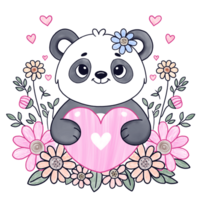 A panda bear holding a heart with flower in it png