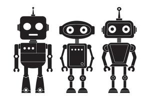 Minimalist robot silhouettes in black on white background vector