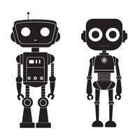 Two minimalist robot silhouettes in black on white background vector