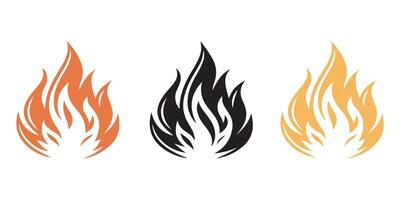 fire flames icons set in different colors, abstract burning flame symbol for hot, heat, flammable warning, safety hazard, fire design elements for logo and branding vector