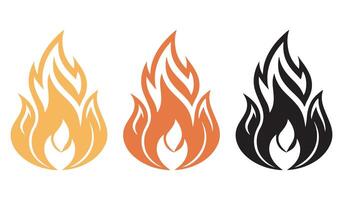 Fire flame icons set with different colors, burning flames symbol for heat, warning, flammable materials, hazard signs, fire safety, abstract fire design for logo and branding vector