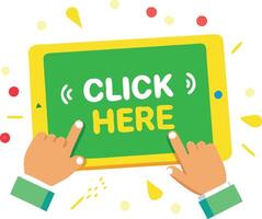 Interactive Click Here Button with Hands Illustration vector