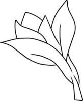 Minimalistic black-and-white outline illustration of a flower with leaves, ideal for coloring, design concepts, or educational use. vector