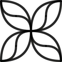 Symmetrical abstract design resembles a stylized flower, featuring black geometric curves on a white background. Perfect for creative templates, design concepts, or artistic visuals. vector