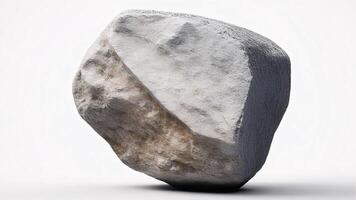 Single, grey, rough-textured rock isolated on white background. photo