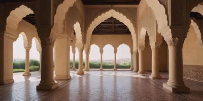 Sunlit Courtyard with Moorish Architecture. photo