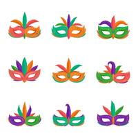 Mardi Gras festival mask set isolated on white background. Colorful festival mask collection vector