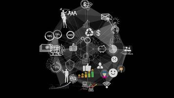 Teamwork and collaboration icons for business success with network symbols and financial elements video