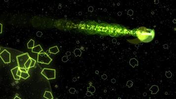 cósmico verde explosión resumen hexágonos y partículas en espacio antecedentes video