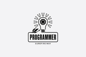 Programming service idea logo design with light bulb icon symbol vector