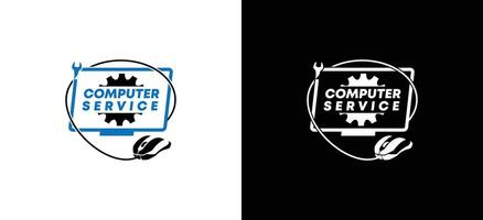 Computer repair service logo design with mouse and monitor symbols vector