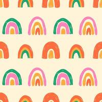 Seamless pattern with hand drawn children's drawings with rainbows vector