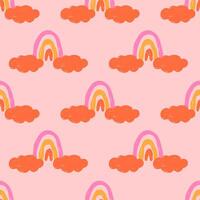 Seamless pattern with hand drawn children's drawings with rainbow, clouds vector