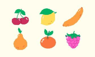 Set of colourful pixelated fruits vector