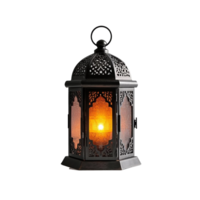 Elegant Black Metal Lantern With Intricate Patterns And A Soft Amber Glow png