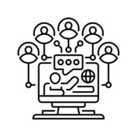 A line drawing of people on a computer vector