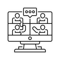 A line drawing of a computer screen with people on it vector