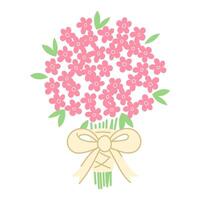 Bouquet of small spring pink flowers wrapped with a beige ribbon and a bow vector