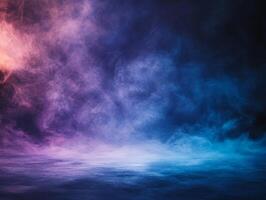 A colorful, ethereal fog creates a mystical atmosphere with gradients of purple and blue. photo