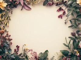 A floral border surrounds a blank space, ideal for invitations or announcements. photo