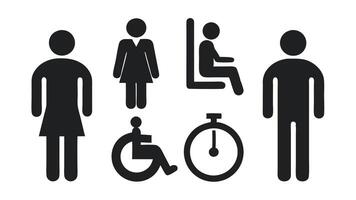 People with disabilities icons set, black and white vector