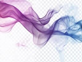 Abstract flowing smoke in purple and blue tones on a transparent background. photo