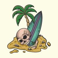 Summer surfing boad and crack skull vintage design vector
