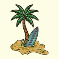 Summer Tree and surfing boad ground design vector
