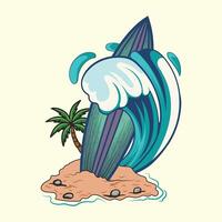 Summer Surfing boad with water wave illustration design. vector