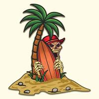 Summer surfing boad and hat on head skull vintage design vector