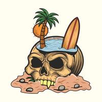 Island on surfing skull head summer design vector