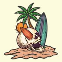 Summer surfing boad and skull island illustration design vector