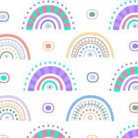 Cute seamless childish pattern with doodle rainbows. Suitable for fabric, wrapping, child textile, wallpaper, apparel vector