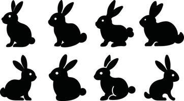 Collection of Black Silhouette Rabbits for Design vector