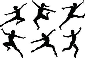 Silhouettes of Jumping Dancers in Motion vector