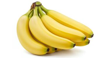 A Bunch of Ripe Yellow Bananas Isolated on White Background, Healthy Tropical Fruit photo